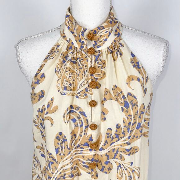 Zara Blogger Fave Women's High Collar Paisley Boho Flared Mini Dress Medium Tan - Picture 4 of 14